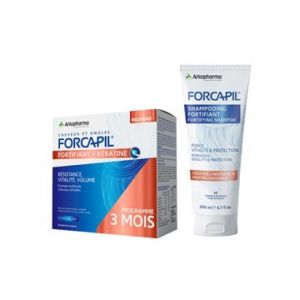 Forcapil Fortifiant keratine + Programme de 3 mois 180 gélules + shampoing 30ml offert