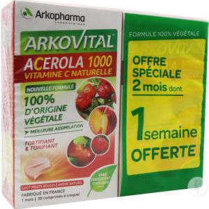 Arkovital Acerola 1000 vit C naturelle Comprimés à Croquer Lot de 2 boites