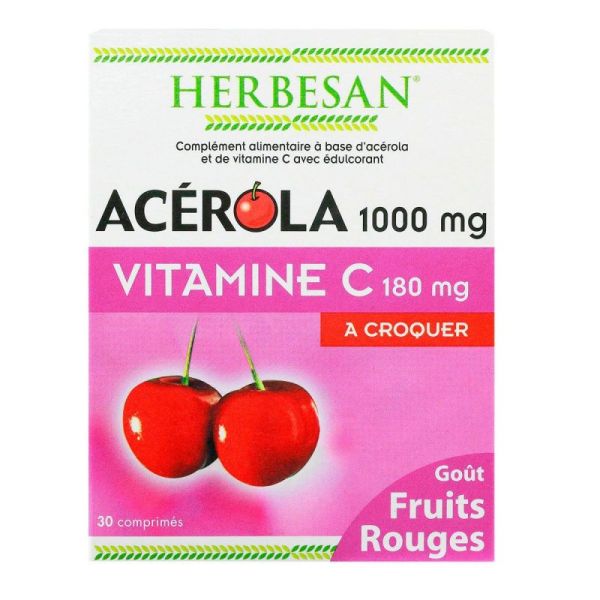 Herbesan Acerola1000mg  Fruits rouges vit  C 30 comprimés